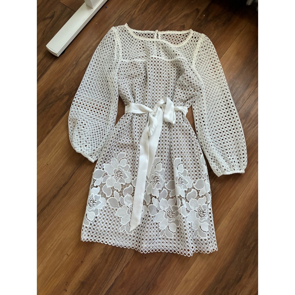 WHBM White Lace Eyelet Midi Dress Bridal Femme Size 6 Minimalist